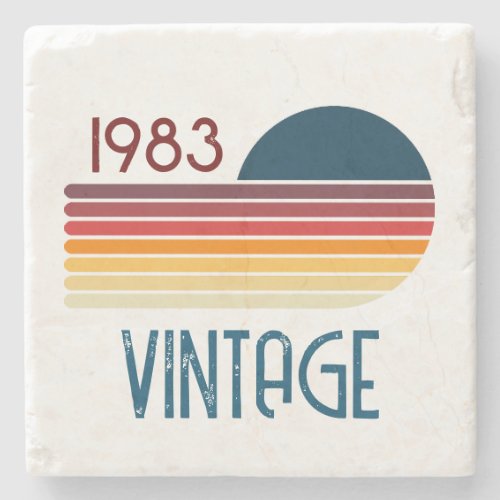 Vintage 1983 Retro Stripe Sun Stone Coaster
