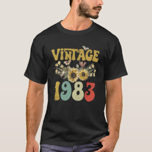 Vintage 1983 Sunflower Butterfly Retro Groovy 40th T-Shirt