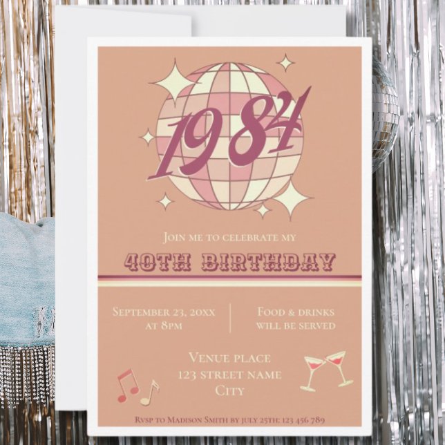 Vintage 1984 40th birthday pink party Invitation (Creator Uploaded)