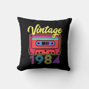 Vintage 1984 Colorful Cassette Tape Throw Pillow