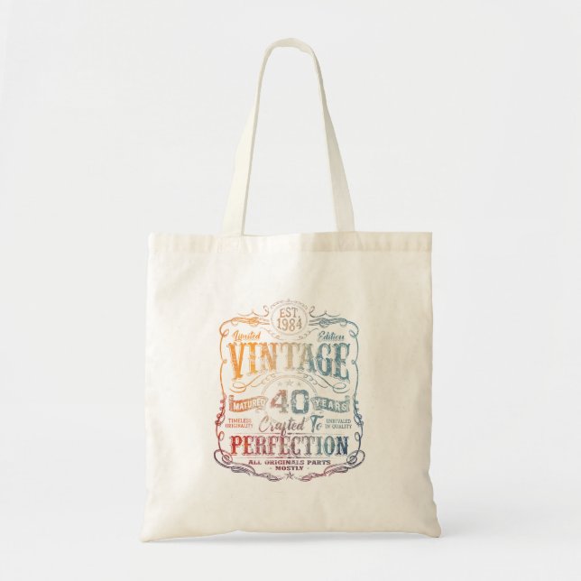 Vintage 1984 Limited Edition Shirt 40 Year Old 40T Tote Bag (Front)