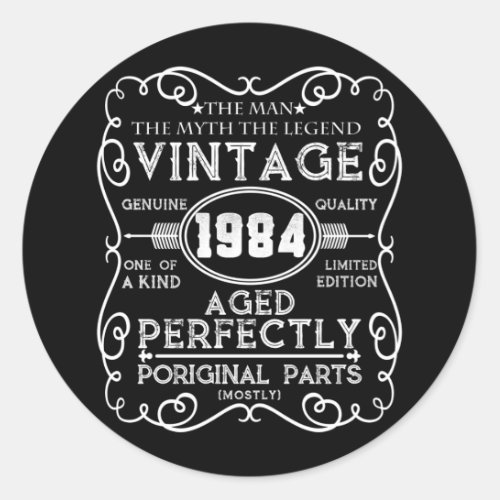 Vintage 1984 Man Myth Legend 37th Birthday Classic Round Sticker