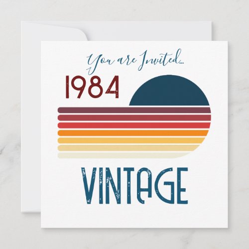 Vintage 1984 Retro Stripe Sun 40th Birthday Invitation