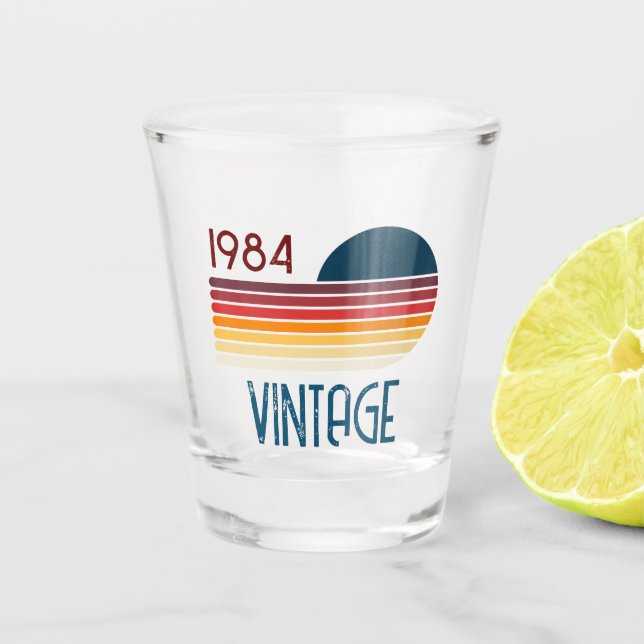 Vintage 1984 Retro Stripe Sun Shot Glass (Front)