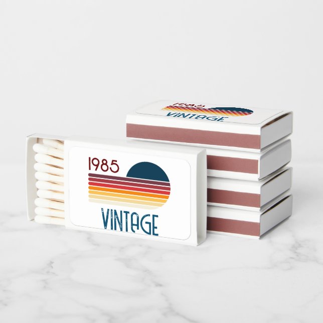 Vintage 1985 Retro Stripe Sun 40th Birthday Matchboxes (Stacked)