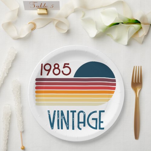 Vintage 1985 Retro Stripe Sun 40th Birthday Paper Plates