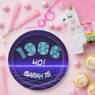 Vintage 1986 Retro & Lasers 40th Birthday Paper Plates