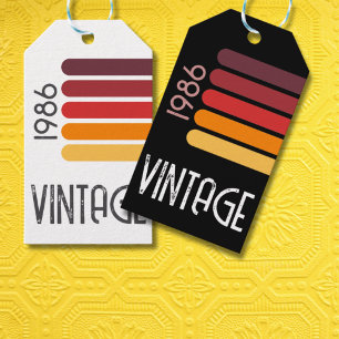 Vintage 1986 Retro Stripe Sun 40th Birthday Gift Tags