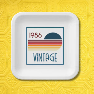 Vintage 1986 Retro Stripe Sun 40th Birthday Paper Plates