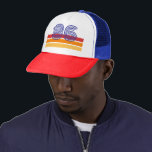 Vintage 1986 Retro Stripe Sun 40th Birthday Trucker Hat<br><div class="desc">.: Fun Primary colors abound in this retro stripe sunset design featuring year, which may be changed. You can customize both the text and the font! .: Coordinating items are available Celebrate the big 4-0 in style with our 1986 40th birthday collection, a true homage to timeless design and nostalgia....</div>