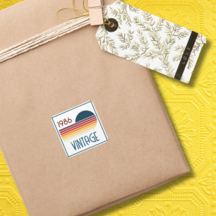 Vintage 1986 Retro Stripe Sun 50th Birthday Square Sticker