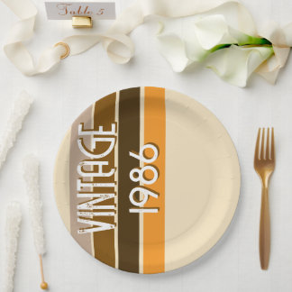 Vintage 1986 Retro Stripes Brown Tan Vintage  Paper Plates