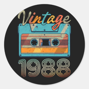 Vintage 1988 Cassette Tape Retro 35th Birthday 35 Classic Round Sticker