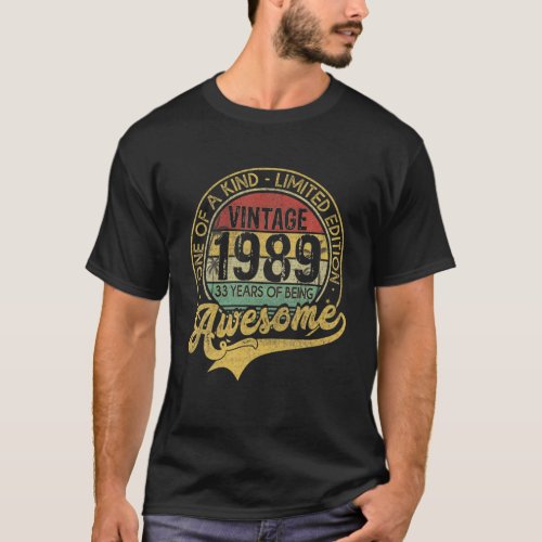 Vintage 1989 33 Years Born In 1989 33Rd Birthday D T_Shirt