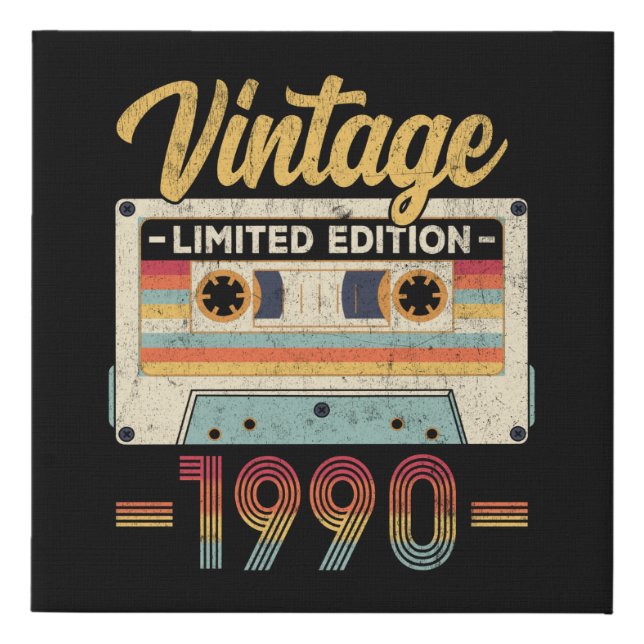 Vintage 1990 Birthday Cassette Tape Faux Canvas Print (Front)
