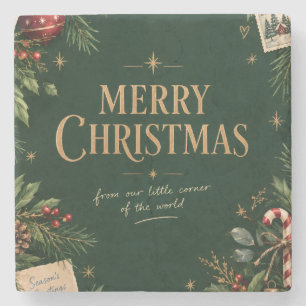 Vintage 1990s Christmas, Retro Family Holiday Stone Coaster