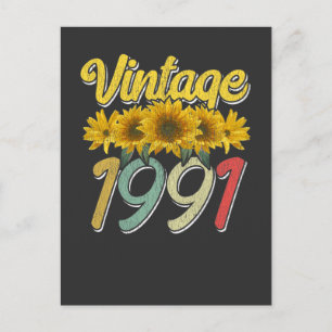 Vintage 1991 Sunflower Birthday Awesome Since 91 Postcard