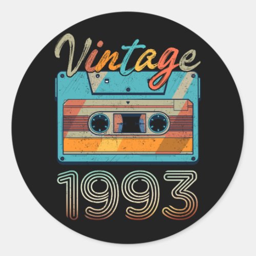 Vintage 1993 Cassette Tape Retro 30th Birthday 30  Classic Round Sticker