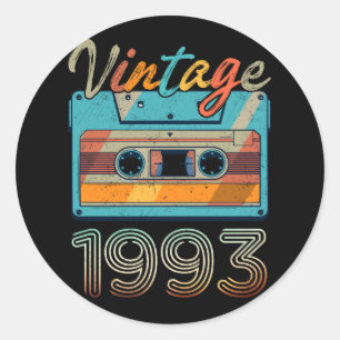 Vintage 1993 Cassette Tape Retro 30th Birthday 30 Classic Round Sticker