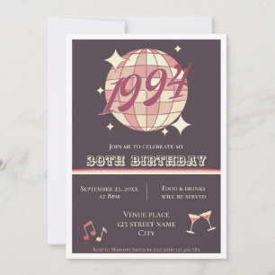 Vintage 1994 30th birthday retro purple Invitation