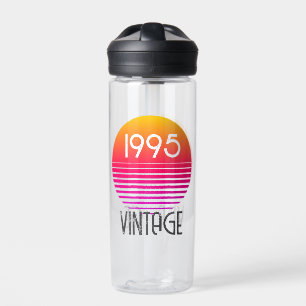 Vintage 1995 Neon Retro Stripe Sun 30th Birthday Water Bottle