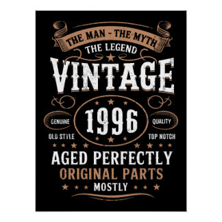 Vintage 1996 Birthday The Man The Legend 30th Bday Poster