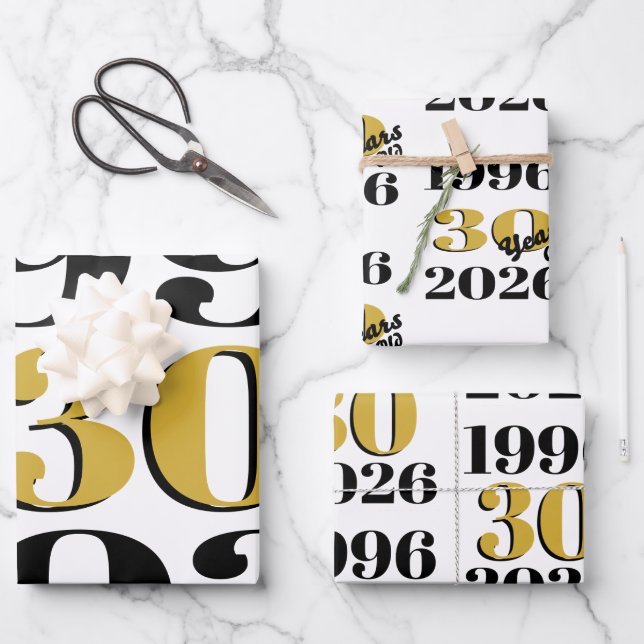 Vintage 1996 Milestone 30th Birthday   Wrapping Paper Sheets (Front)