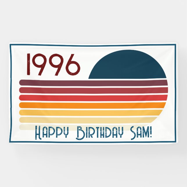 Vintage 1996 Retro Stripe Sun 30th Birthday Banner (Horizontal)
