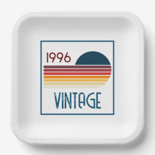 Vintage 1996 Retro Stripe Sun 30th Birthday Paper Plates