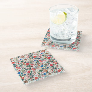 Vintage 19th century Floral Pattern Blue Green Red Glass Coaster