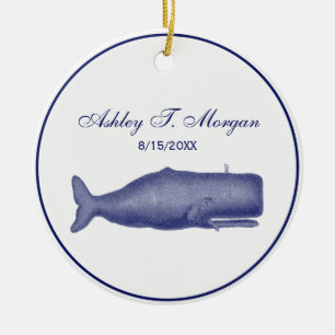 Vintage 19th Century Stylized Whale #1 N Blue Ceramic Ornament