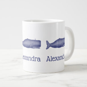 Vintage 19th Century Stylized Whale #1 N Blue Giant Coffee Mug