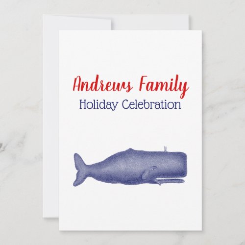 Vintage 19th Century Stylized Whale 1 N Blue Invitation