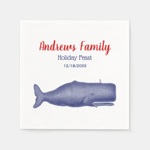 Vintage 19th Century Stylized Whale #1 N Blue Napkins
