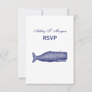 Vintage 19th Century Stylized Whale #1 N Blue RSVP Card