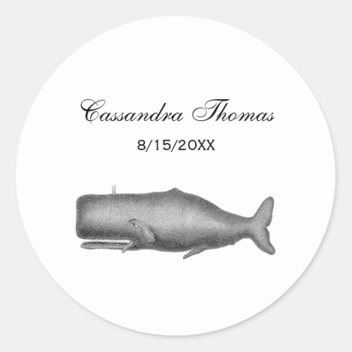 Vintage 19th Century Whale Drawing Classic Round Sticker