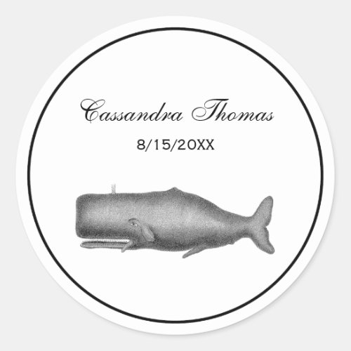 Vintage 19th Century Whale Drawing Classic Round Sticker