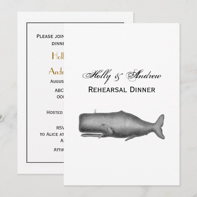 Vintage 19th Century Whale Drawing Invitation (Front/Back)