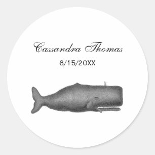 Vintage 19th Century Whale Drawing N Classic Round Sticker