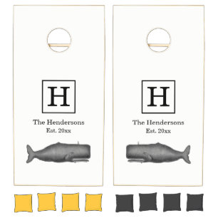 Vintage 19th Century Whale Drawing N Cornhole Set