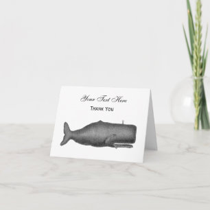 Vintage 19th Century Whale Drawing N Letterpress Thank You Card