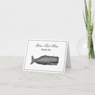 Vintage 19th Century Whale Drawing N Letterpress Thank You Card