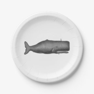 Vintage 19th Century Whale Drawing N Paper Plates