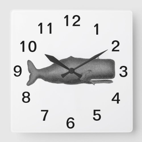 Vintage 19th Century Whale Drawing N Square Wall Clock