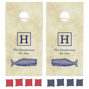 Vintage 19th Century Whale Drawing N Tea Stained Cornhole Set