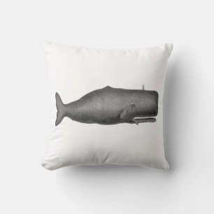 Vintage 19th Century Whale Drawing N Throw Pillow