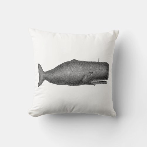 Vintage 19th Century Whale Drawing N Throw Pillow