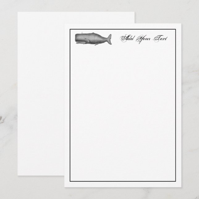 Vintage 19th Century Whale Drawing Note Card (Front/Back)
