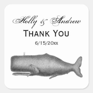 Vintage 19th Century Whale Drawing Square Sticker