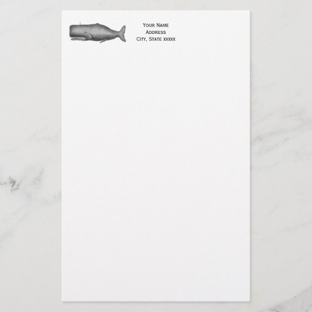 Vintage 19th Century Whale Drawing Stationery (Front)
